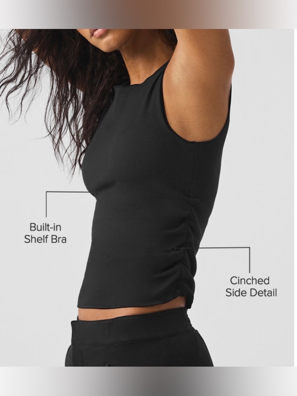 ALO Black Ribbed En Pointe Tank